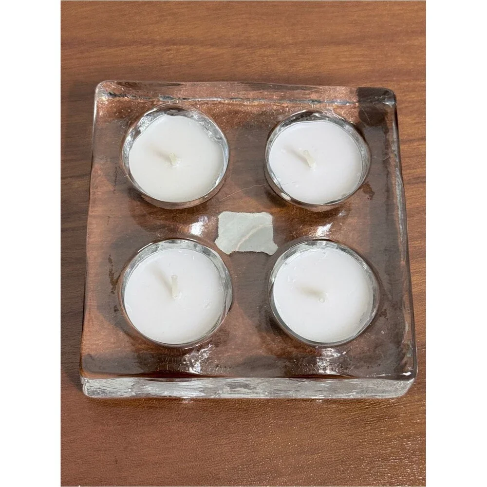 Crate&Barrel Clear Glass Four-Tea Light Candle Holder